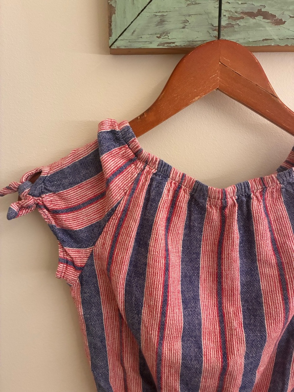 Kid Red and Blue Striped Off-Shoulder Romper